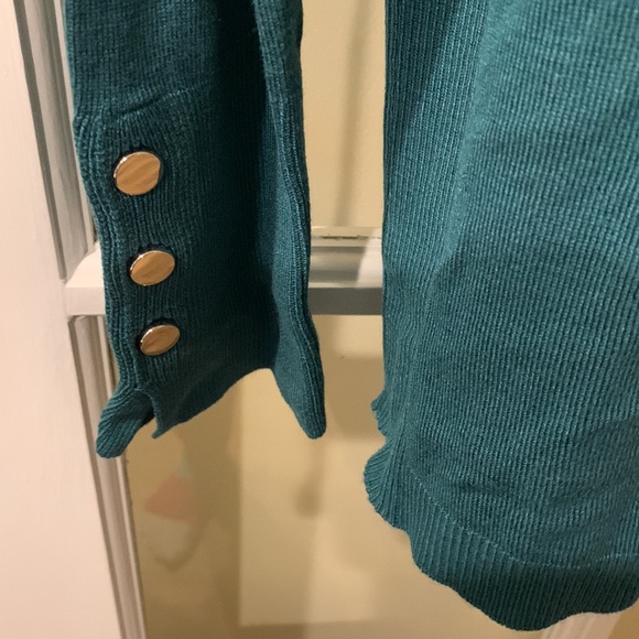 NWT JM Collection Women's Button-Sleeve Crew-Neck Sweater Teal Blue/Green Sz L - Picture 3 of 10
